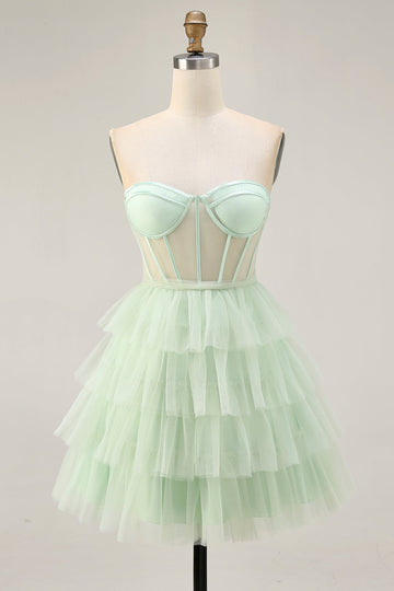 Robe courte corset de retour sans bretelles vert clair
